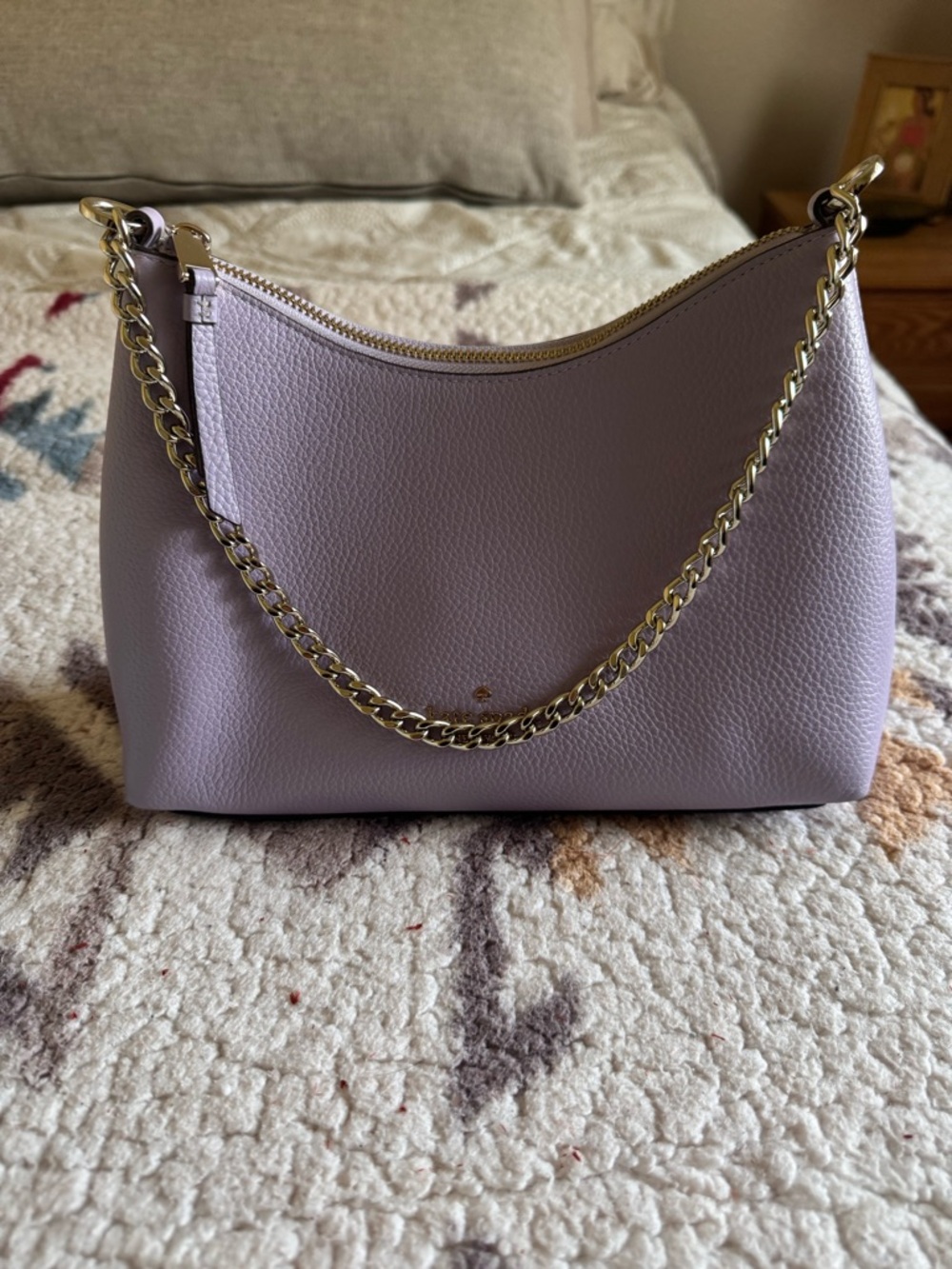 kate spade Lavender Pebbled Leather Shoulder Bag with Gold Chain